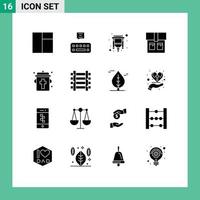 Group of 16 Solid Glyphs Signs and Symbols for train railways hdmi halloween bottle Editable Vector Design Elements