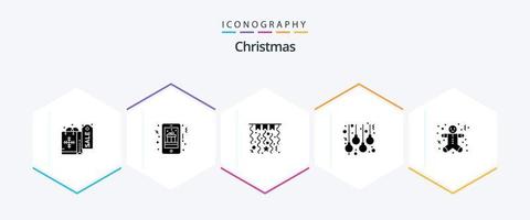 Christmas 25 Glyph icon pack including gingerbread men. christmas. christmas. lamps. balls vector