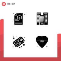 Set of 4 Commercial Solid Glyphs pack for creative play layers office box Editable Vector Design Elements