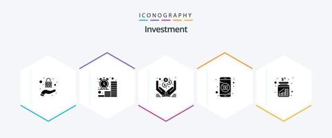 Investment 25 Glyph icon pack including jar. cash. dollar. mobile. banking vector