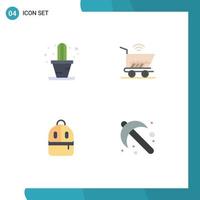 paquete de iconos planos de 4 símbolos universales de cactus estudio carrito compras agricultura elementos de diseño vectorial editables vector