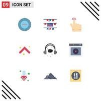 User Interface Pack of 9 Basic Flat Colors of ui graduation touch education direction Editable Vector Design Elements