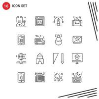 Pack of 16 creative Outlines of technology cell security mobile text Editable Vector Design Elements