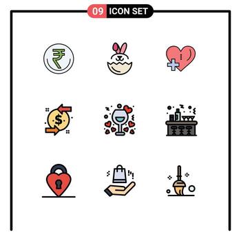 Set of 9 Commercial Filledline Flat Colors pack for investment chargeback robbit back add Editable Vector Design Elements