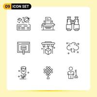 9 Universal Outline Signs Symbols of factory money find loan credit Editable Vector Design Elements