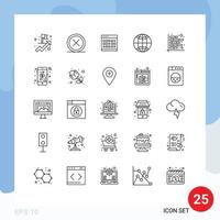 Universal Icon Symbols Group of 25 Modern Lines of world global calendar timetable month Editable Vector Design Elements