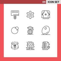 Set of 9 Modern UI Icons Symbols Signs for online globe cinema crypto currency coin Editable Vector Design Elements