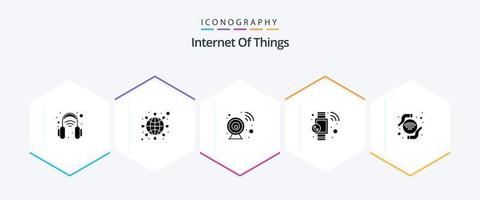 Internet Of Things 25 Glyph icon pack including hands. watch. camera. smart watch. call vector
