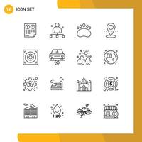 Set of 16 Modern UI Icons Symbols Signs for design point director pin footprint Editable Vector Design Elements