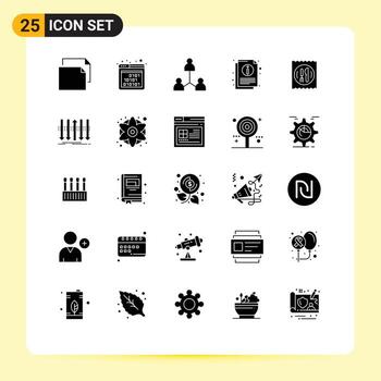 paquete de línea de vector editable de 25 glifos sólidos simples de información de documento de red de almuerzo de cuchillo elementos de diseño de vector editable