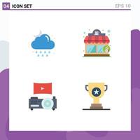 4 User Interface Flat Icon Pack of modern Signs and Symbols of cloud projector weather coffee shop award Editable Vector Design Elements