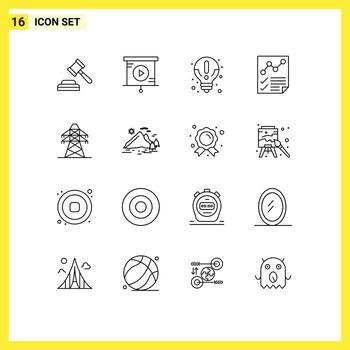 Editable Vector Line Pack of 16 Simple Outlines of transmission electrical information report document Editable Vector Design Elements