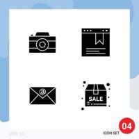 User Interface Pack of 4 Basic Solid Glyphs of camera mail photo website box Editable Vector Design Elements