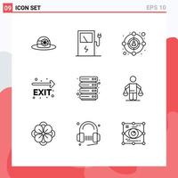 9 Universal Outlines Set for Web and Mobile Applications conclusion server target hosting navigation Editable Vector Design Elements