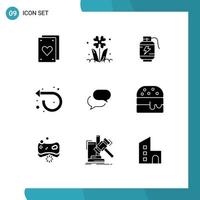 Modern Set of 9 Solid Glyphs and symbols such as chat left acumulator repeat arrow Editable Vector Design Elements