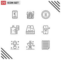 9 Universal Outlines Set for Web and Mobile Applications archive preparation love food menu Editable Vector Design Elements