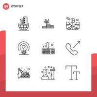 Group of 9 Outlines Signs and Symbols for keyboard computer car wedding love Editable Vector Design Elements