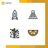 Pictogram Set of 4 Simple Filledline Flat Colors of rocket autumn startup shuttlecock garden Editable Vector Design Elements