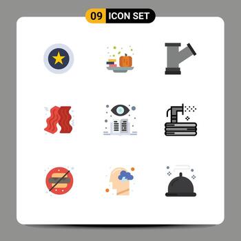 Pictogram Set of 9 Simple Flat Colors of supervised learning learning pipe fast food bacon Editable Vector Design Elements