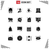 Set of 16 Modern UI Icons Symbols Signs for animal technic care engineering applied science Editable Vector Design Elements
