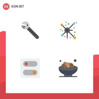 Group of 4 Modern Flat Icons Set for wrench control spanner network toggle Editable Vector Design Elements