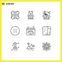 Modern Set of 9 Outlines and symbols such as bread cube web design box pause Editable Vector Design Elements