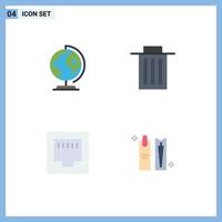 Group of 4 Modern Flat Icons Set for earth ethernet map trash beauty Editable Vector Design Elements