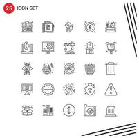 User Interface Pack of 25 Basic Lines of farm interface task bluetooth fire Editable Vector Design Elements