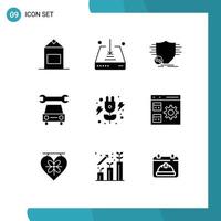9 Solid Glyph concept for Websites Mobile and Apps power energy financial service car Editable Vector Design Elements