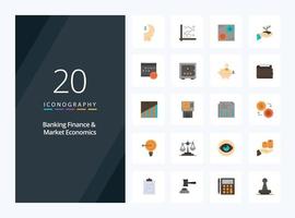 20 finanzas bancarias y economía de mercado icono de color plano para presentación vector