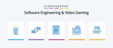 Software Engineering And Video Gaming Blue 5 Icon Pack Including online. cloud. network. science. developer. Creative Icons Design vector