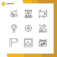 Set of 9 Vector Outlines on Grid for close magnifying people magnifier cash Editable Vector Design Elements