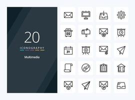 20 Multimedia Outline icon for presentation vector