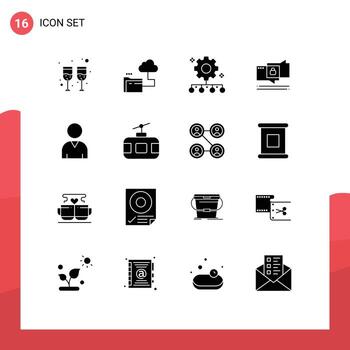 User Interface Pack of 16 Basic Solid Glyphs of resources secure team management security chat Editable Vector Design Elements