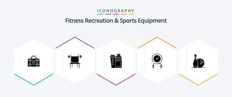 Paquete de iconos de 25 glifos para equipos deportivos y recreativos, incluida la intensidad. aptitud física. máquina. rápido. criba vibradora vector