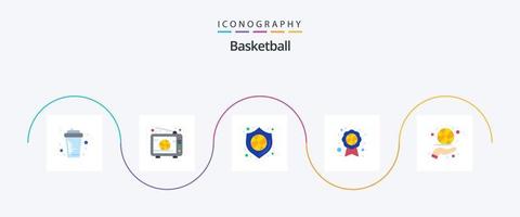 Basketball Flat 5 Icon Pack Including basketball spinning. badge. match. award badge. shield vector