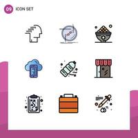 Set of 9 Modern UI Icons Symbols Signs for mobile cloud link meal iftar Editable Vector Design Elements