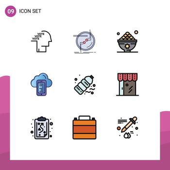 Set of 9 Modern UI Icons Symbols Signs for mobile cloud link meal iftar Editable Vector Design Elements