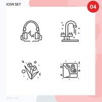 4 Thematic Vector Filledline Flat Colors and Editable Symbols of headphone present handfree plumbing card Editable Vector Design Elements