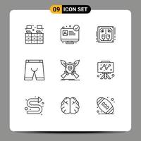 Universal Icon Symbols Group of 9 Modern Outlines of badge dress alcoholic clothing accessories Editable Vector Design Elements