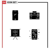 Group of 4 Solid Glyphs Signs and Symbols for phone business android office bag presentation Editable Vector Design Elements