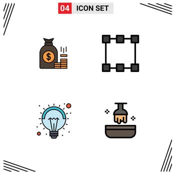 4 User Interface Filledline Flat Color Pack of modern Signs and Symbols of money rectangle finance wealth idea Editable Vector Design Elements