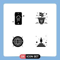 Modern Set of 4 Solid Glyphs Pictograph of mobile world growth money best Editable Vector Design Elements