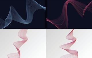 Set of 4 geometric wave pattern background Abstract waving line vector