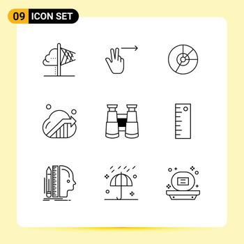 Mobile Interface Outline Set of 9 Pictograms of marketing business pie statistics finance Editable Vector Design Elements