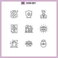 9 Universal Outlines Set for Web and Mobile Applications process corporate shield business man Editable Vector Design Elements