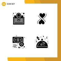 Modern Set of 4 Solid Glyphs and symbols such as book finance search typography food Editable Vector Design Elements