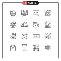 16 Universal Outlines Set for Web and Mobile Applications cake sweet chat house doll Editable Vector Design Elements