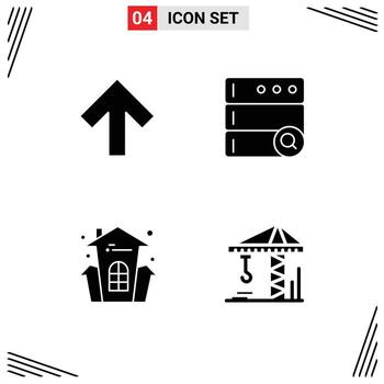 Group of 4 Solid Glyphs Signs and Symbols for arrow house holiday database castle architecture Editable Vector Design Elements