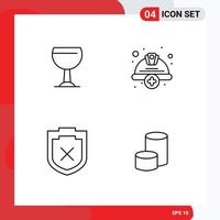 Modern Set of 4 Filledline Flat Colors and symbols such as glass shield add helmet nova coin Editable Vector Design Elements